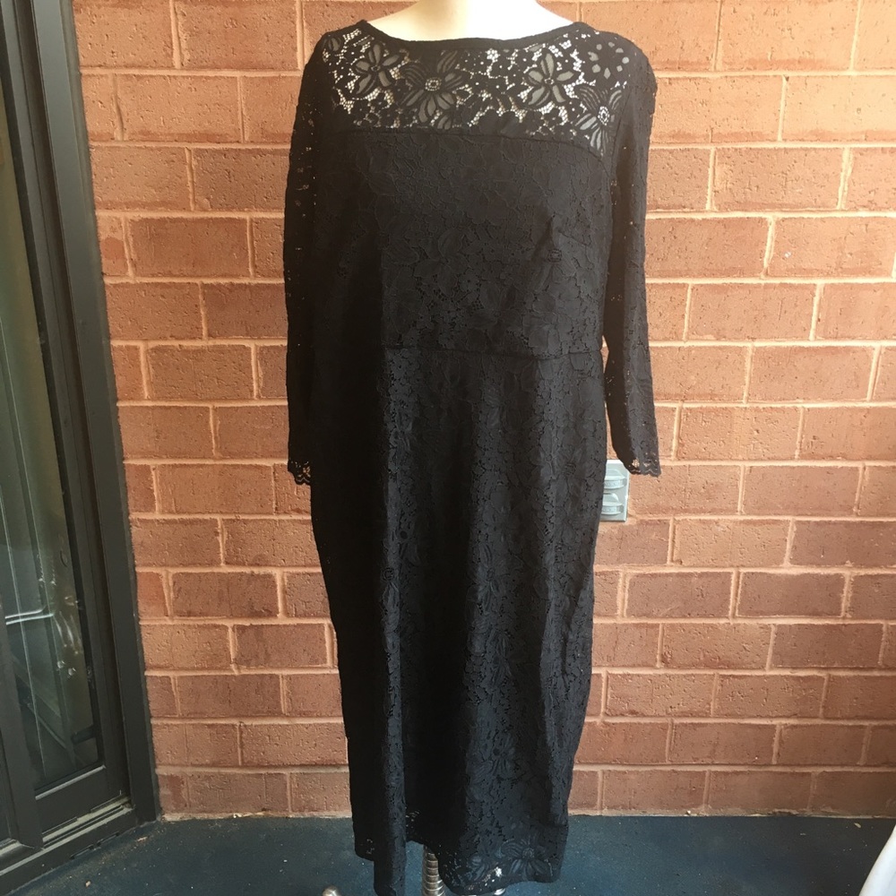 LOFT Plus Black Lace Midi Dress With Cut Out Back